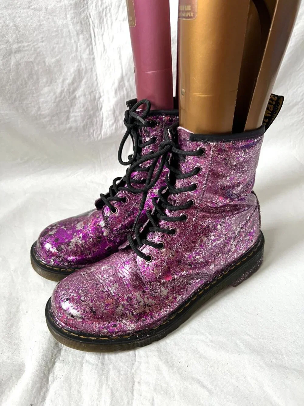 Dr Martens Boots 1460 Y metallic purple pink leather youth size 6 combat zip up